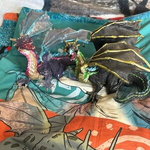 Two Decorative Dragon Figurines - Multicolor Pair